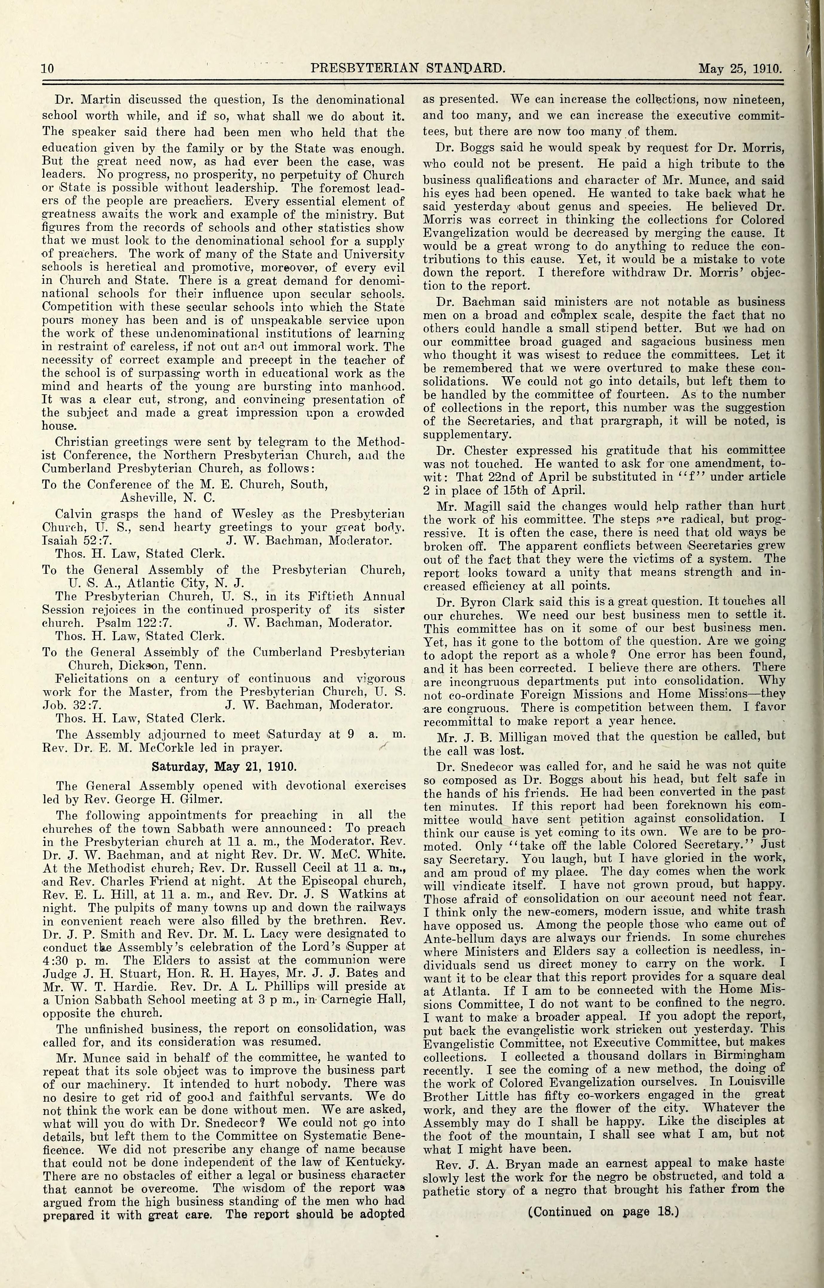 General Assembly Colored Evangelization